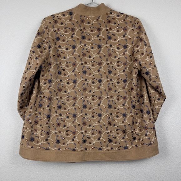 Vintage Oscar de la Renta Embroidered Camel Hair Collarless Jacket Medium Boho - Picture 2 of 9